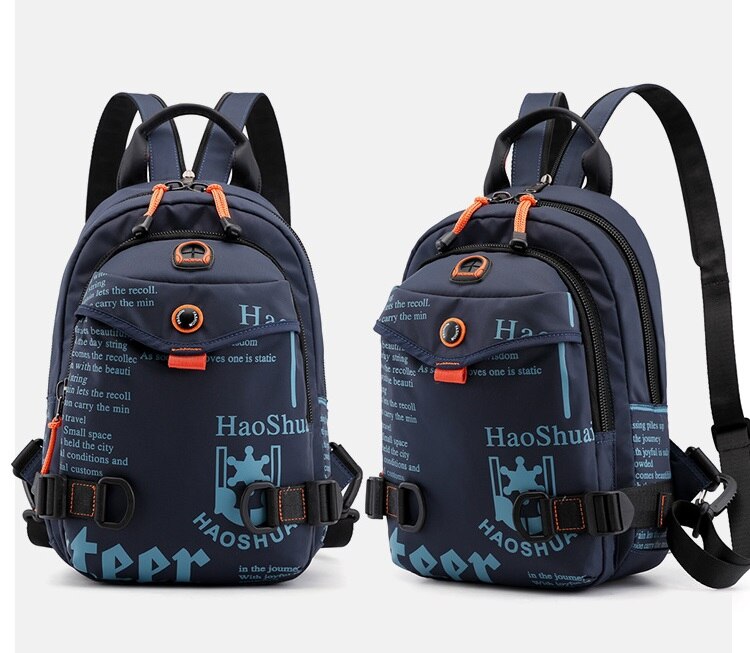 Men's Waterproof Nylon Small Chest Bag Multi-function Light School Pack Fashion Printing Travel Sports Shoulder Sling Backpack