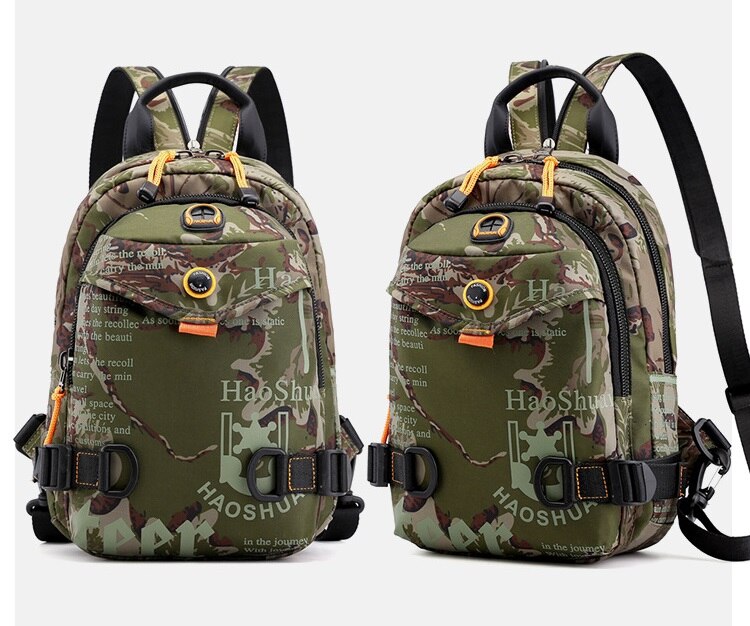 Men's Waterproof Nylon Small Chest Bag Multi-function Light School Pack Fashion Printing Travel Sports Shoulder Sling Backpack