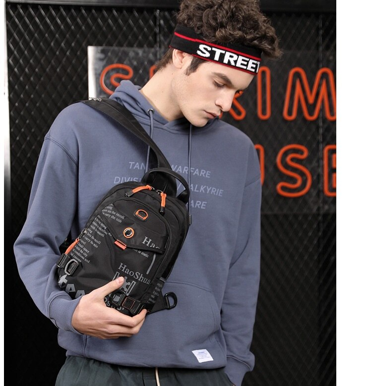 Men's Waterproof Nylon Small Chest Bag Multi-function Light School Pack Fashion Printing Travel Sports Shoulder Sling Backpack