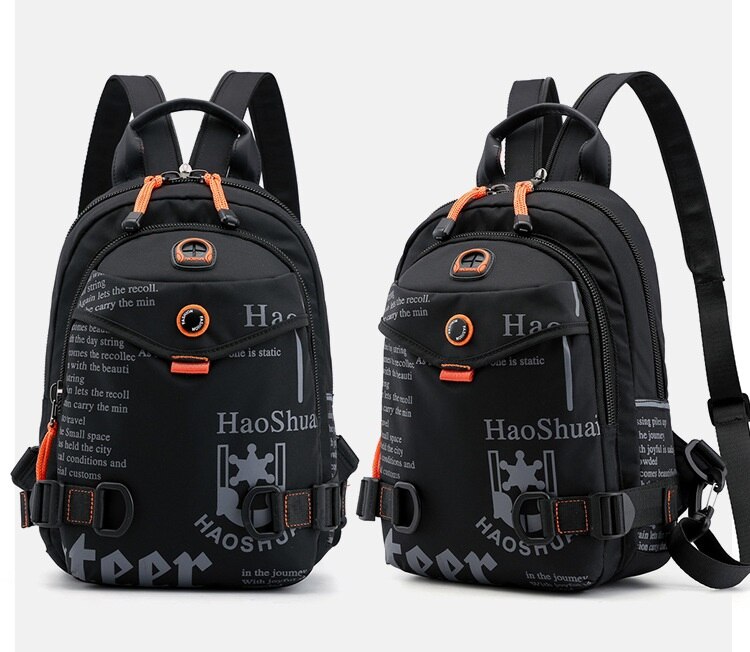 Men's Waterproof Nylon Small Chest Bag Multi-function Light School Pack Fashion Printing Travel Sports Shoulder Sling Backpack
