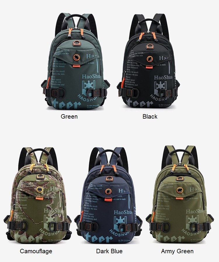 Men's Waterproof Nylon Small Chest Bag Multi-function Light School Pack Fashion Printing Travel Sports Shoulder Sling Backpack