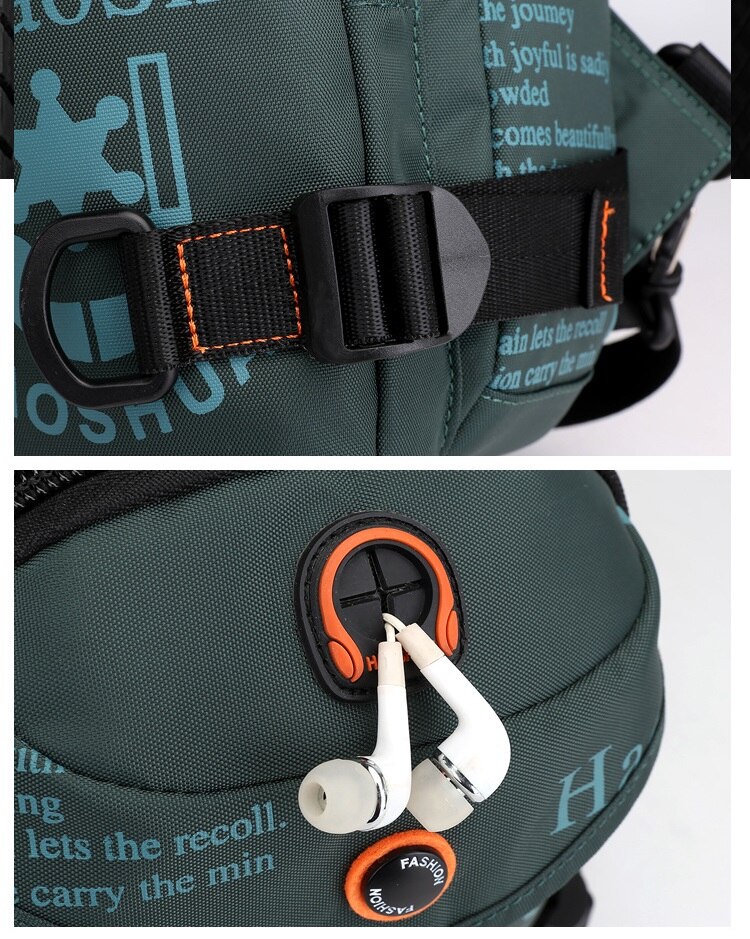 Men's Waterproof Nylon Small Chest Bag Multi-function Light School Pack Fashion Printing Travel Sports Shoulder Sling Backpack