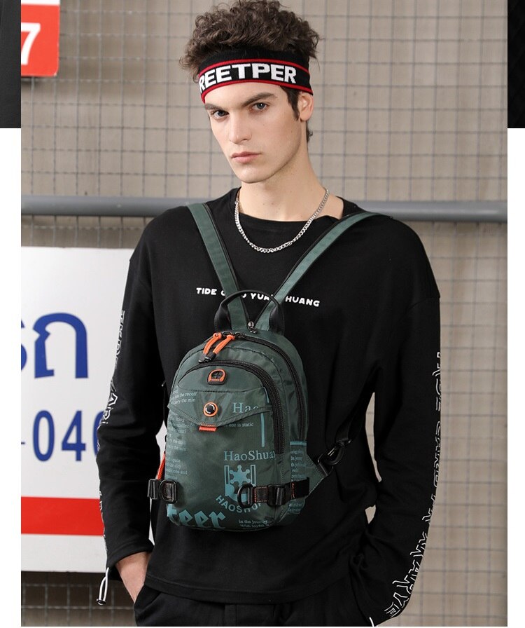 Men's Waterproof Nylon Small Chest Bag Multi-function Light School Pack Fashion Printing Travel Sports Shoulder Sling Backpack