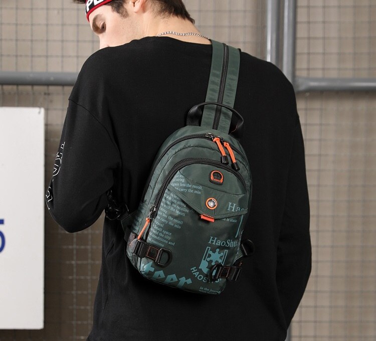 Men's Waterproof Nylon Small Chest Bag Multi-function Light School Pack Fashion Printing Travel Sports Shoulder Sling Backpack