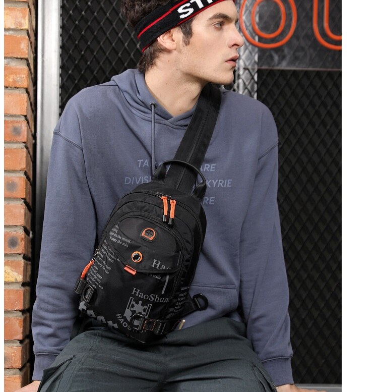 Men's Waterproof Nylon Small Chest Bag Multi-function Light School Pack Fashion Printing Travel Sports Shoulder Sling Backpack