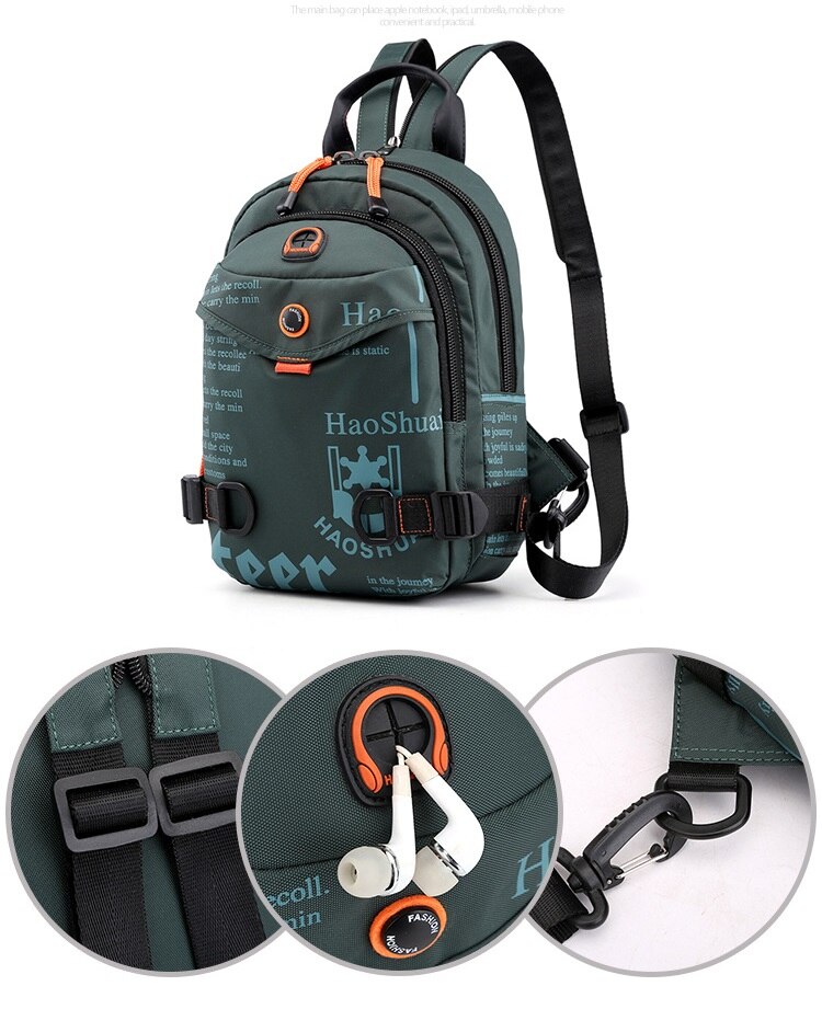 Men's Waterproof Nylon Small Chest Bag Multi-function Light School Pack Fashion Printing Travel Sports Shoulder Sling Backpack