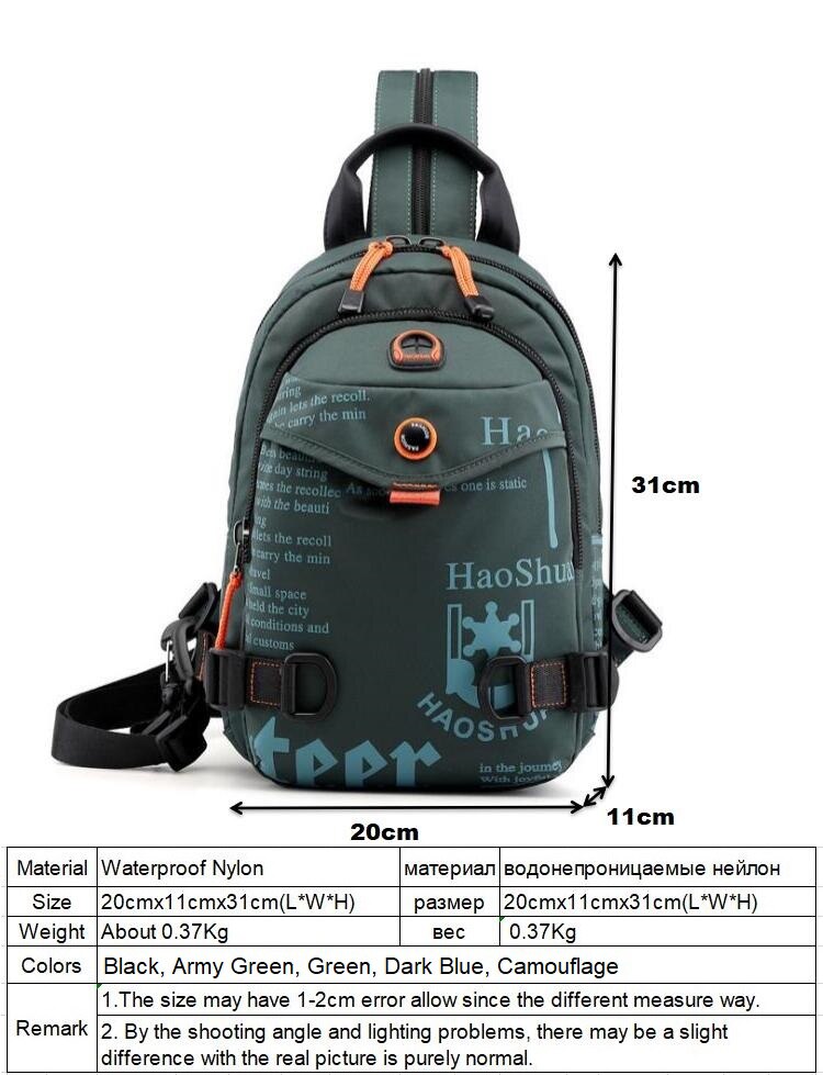 Men's Waterproof Nylon Small Chest Bag Multi-function Light School Pack Fashion Printing Travel Sports Shoulder Sling Backpack
