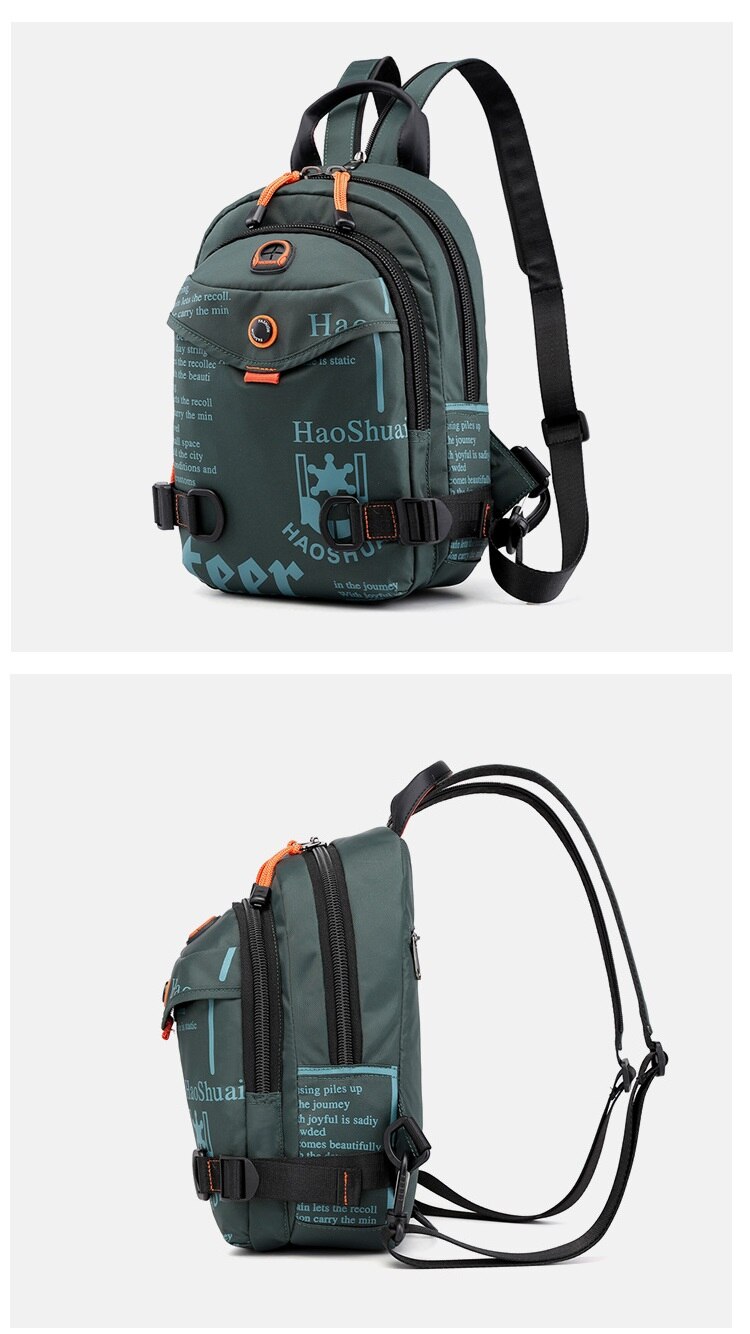 Men's Waterproof Nylon Small Chest Bag Multi-function Light School Pack Fashion Printing Travel Sports Shoulder Sling Backpack