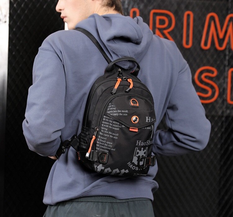 Men's Waterproof Nylon Small Chest Bag Multi-function Light School Pack Fashion Printing Travel Sports Shoulder Sling Backpack