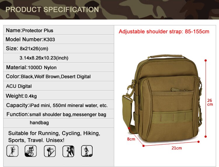 Tactical Crossbody Bag Men's Handbag Waterproof Crossbody Outdoor Sport Riding Travel Hunting Hiking Cycling Small Messenger Bag