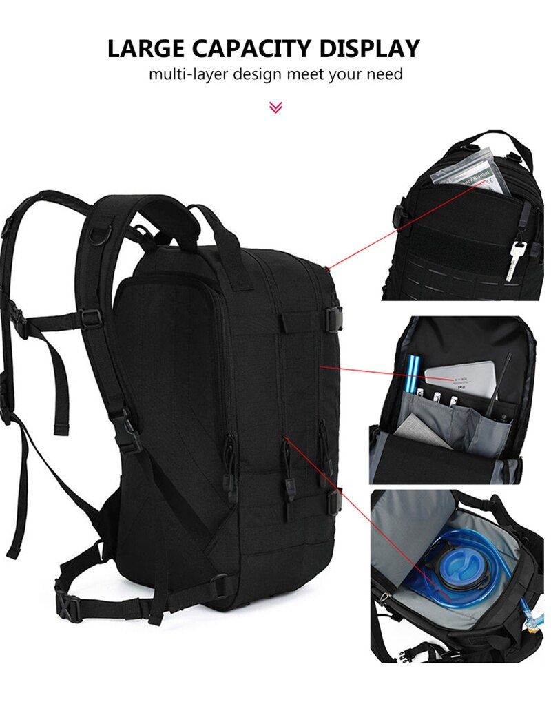 40L Camping Hiking Backpack Military Tactical Outdoor Rucksack Waterproof Oxford Army Molle System Bags Assault For Hunting Pack