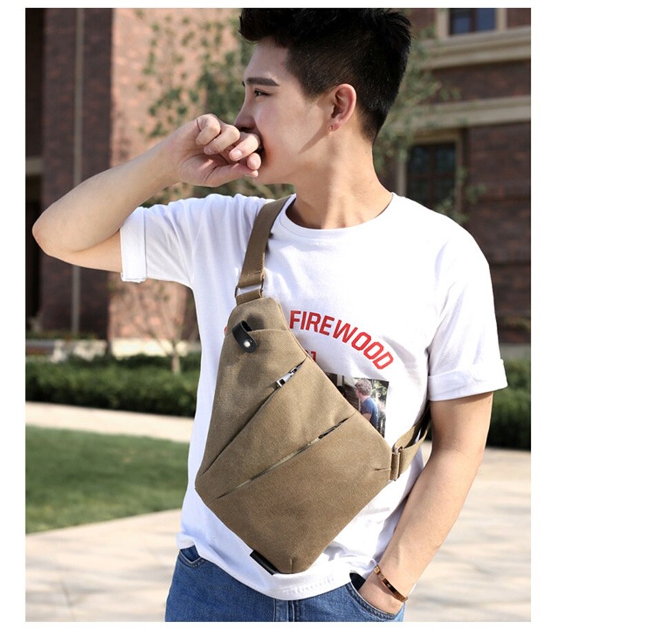 Multi Function Close Fitting Digital Storage Gun Bag Single Shoulder Canvas Bag Mens Solid Color Crossbody Sports Waist Backpack