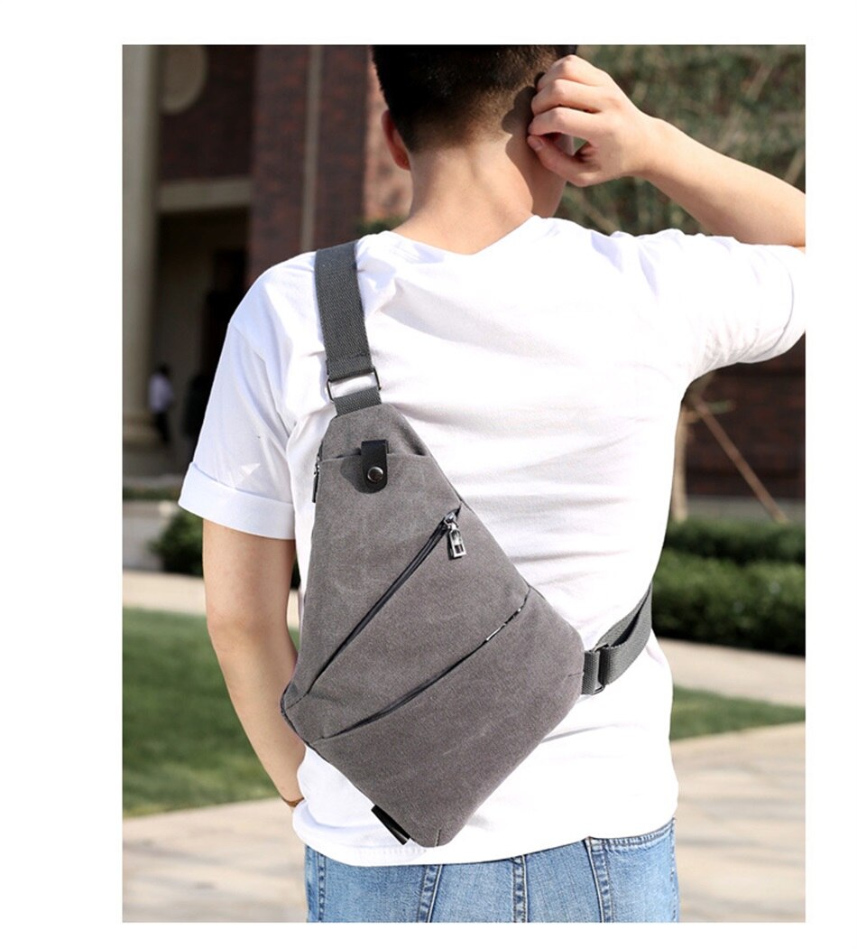 Multi Function Close Fitting Digital Storage Gun Bag Single Shoulder Canvas Bag Mens Solid Color Crossbody Sports Waist Backpack