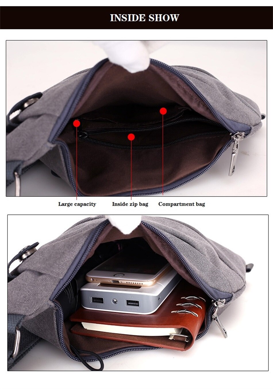 Multi Function Close Fitting Digital Storage Gun Bag Single Shoulder Canvas Bag Mens Solid Color Crossbody Sports Waist Backpack