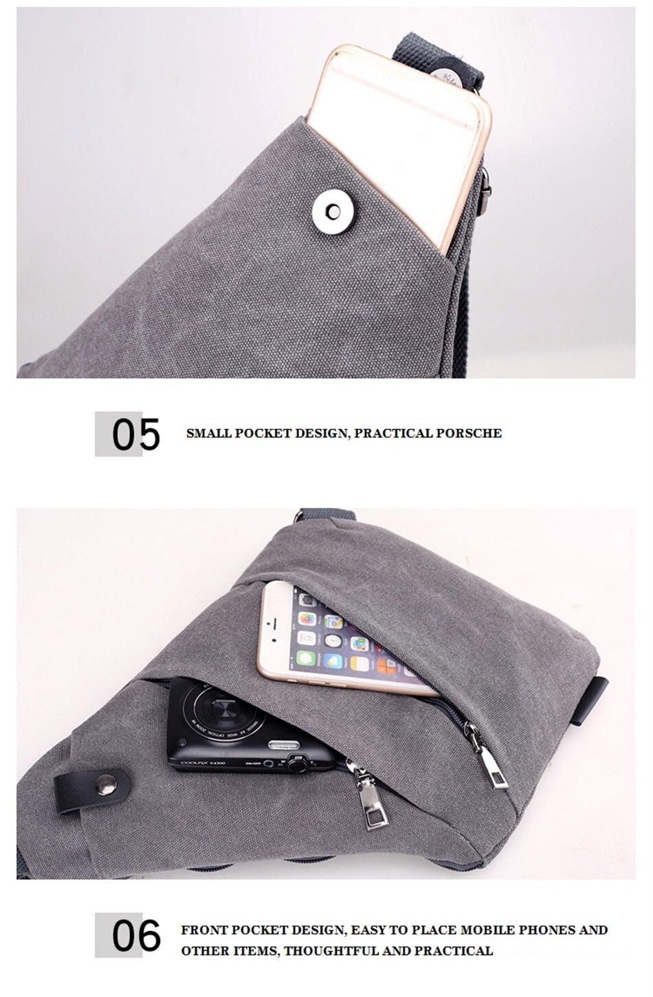 Multi Function Close Fitting Digital Storage Gun Bag Single Shoulder Canvas Bag Mens Solid Color Crossbody Sports Waist Backpack