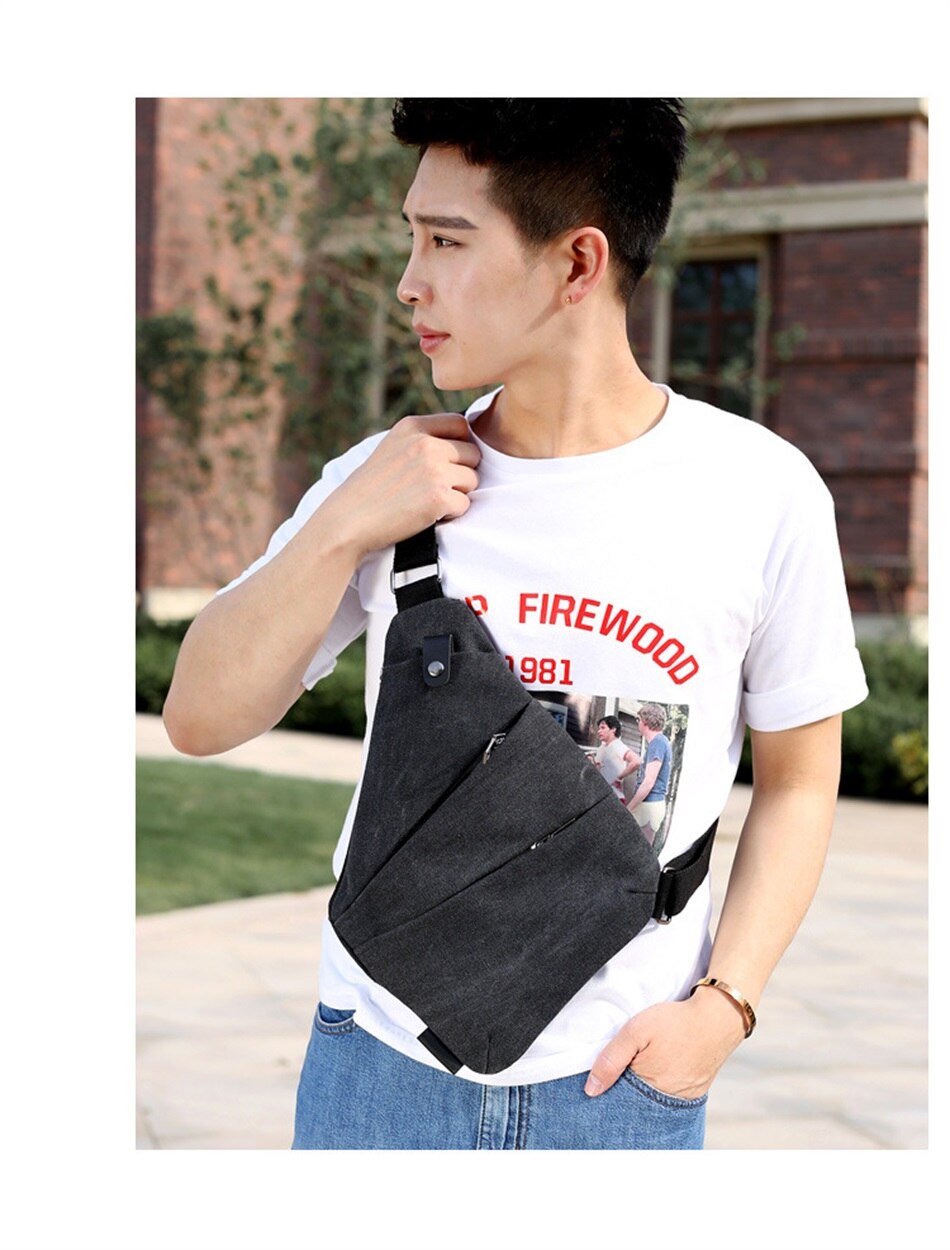 Multi Function Close Fitting Digital Storage Gun Bag Single Shoulder Canvas Bag Mens Solid Color Crossbody Sports Waist Backpack