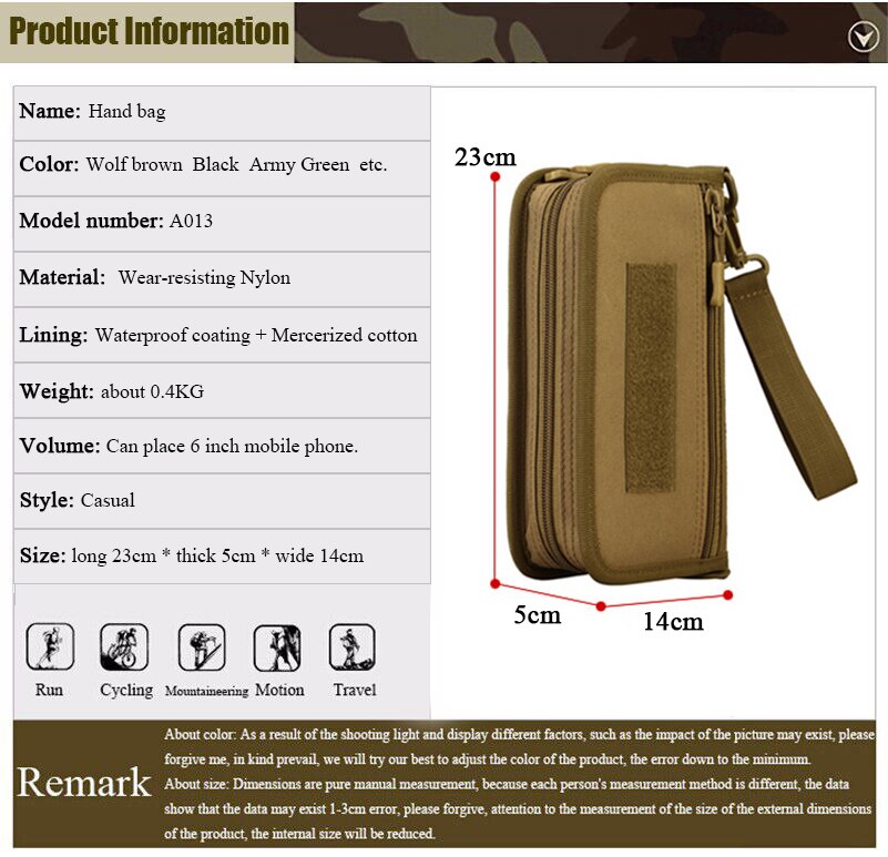 Tactical Handbag 6 Inches Phone Passport Travel Camouflage Wallet Nylon Purse Hiking Camping Molle Bag Hunting Wallet Pouch Bags