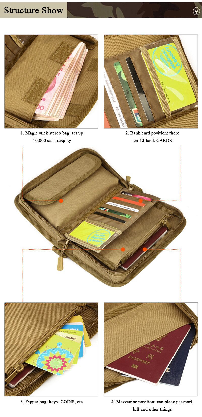 Tactical Handbag 6 Inches Phone Passport Travel Camouflage Wallet Nylon Purse Hiking Camping Molle Bag Hunting Wallet Pouch Bags