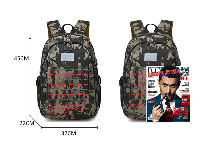 40L USB Men Military Bag Tactical Backpack Travel Waterproof Hiking Rucksack Camping Laptop Outdoor Sport Camouflage Army Bags