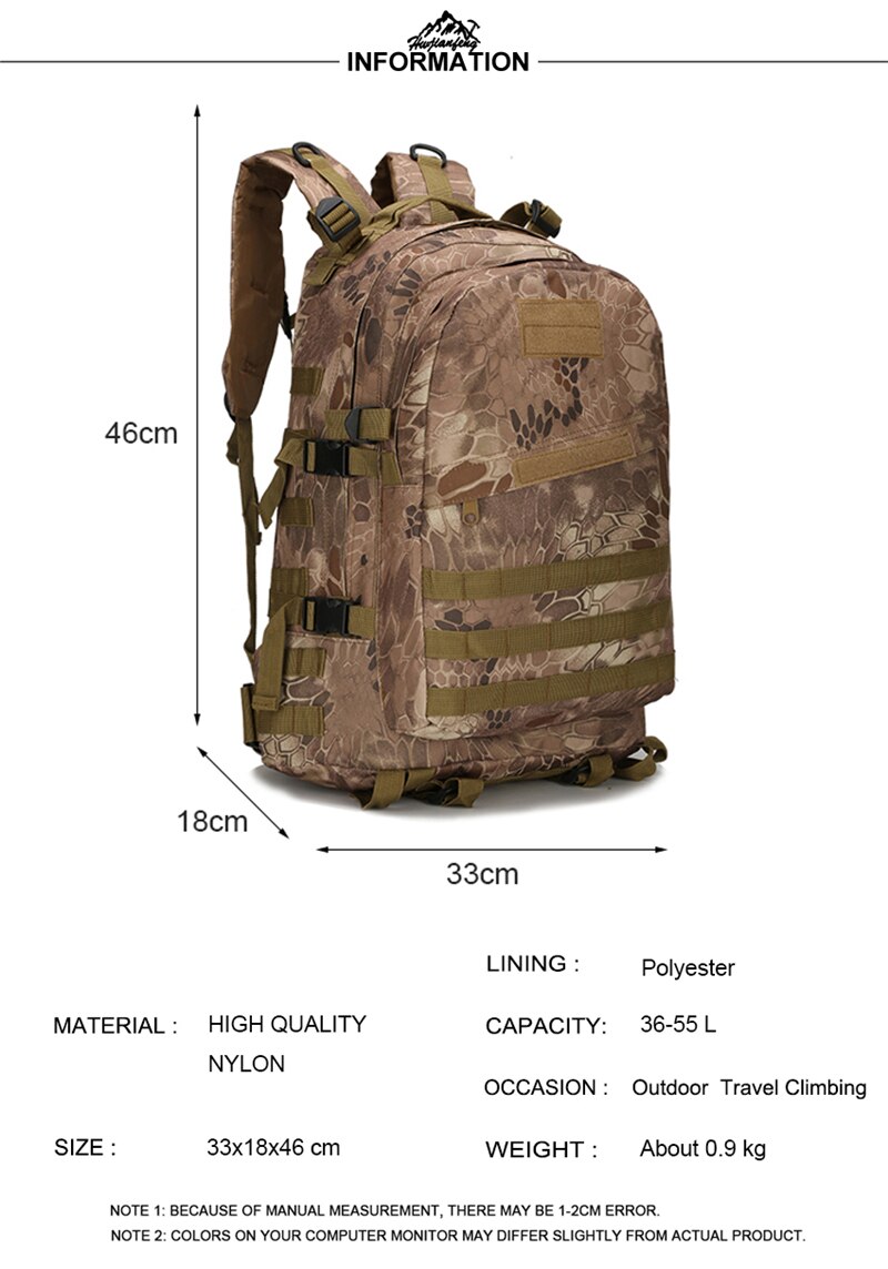 Outdoor Molle Tactical Backpack Men Climbing Travel Sports Army Military Bags Hiking Trekking Oxford Waerproof Tourist Rucksacks