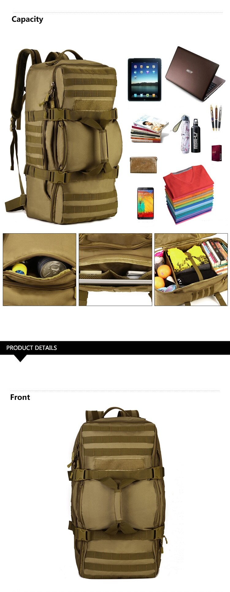 60L Military Tactics Backpack Large Bag Multifunction Capacity Camo Camping Hunting Travel Rucksack Waterproof Nylon Duffel Bag