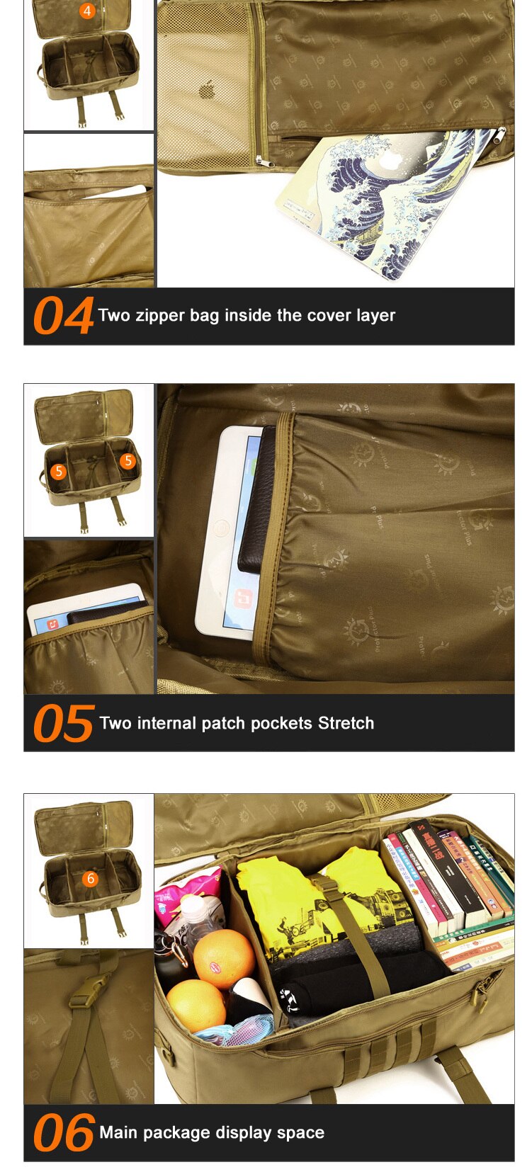 60L Military Tactics Backpack Large Bag Multifunction Capacity Camo Camping Hunting Travel Rucksack Waterproof Nylon Duffel Bag