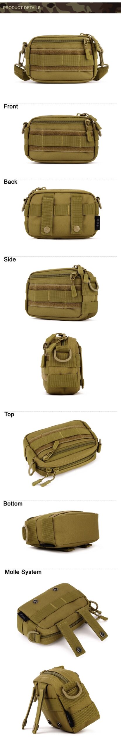 Mini Molle Pouch 5.5 inches Phone Bag Tactical Fishing Hiking Crossbody Camo Travel Portable Shoulder Sling Bag Climbing Cycling