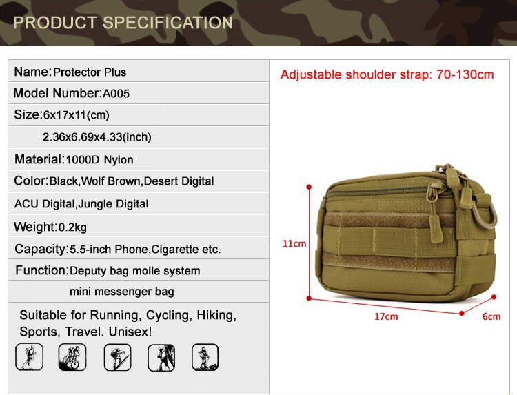 Mini Molle Pouch 5.5 inches Phone Bag Tactical Fishing Hiking Crossbody Camo Travel Portable Shoulder Sling Bag Climbing Cycling