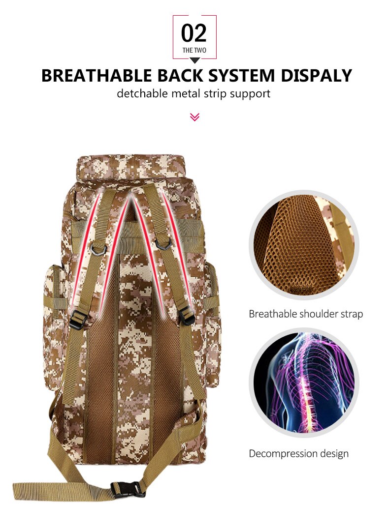 Men's 75L Sports Military Backpack Outdoor Waterproof Tourist Tactical Hiking Bag Camouflage Large Capacity Army Travel Rucksack