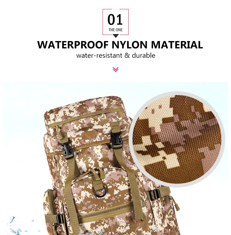 Men's 75L Sports Military Backpack Outdoor Waterproof Tourist Tactical Hiking Bag Camouflage Large Capacity Army Travel Rucksack