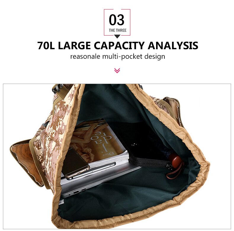 Men's 75L Sports Military Backpack Outdoor Waterproof Tourist Tactical Hiking Bag Camouflage Large Capacity Army Travel Rucksack