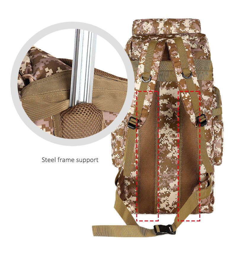 Men's 75L Sports Military Backpack Outdoor Waterproof Tourist Tactical Hiking Bag Camouflage Large Capacity Army Travel Rucksack