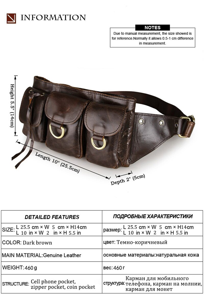 High Quality 100% Genuine Leather Belt Bag New Design Vintage First Layer Cowhide Waist Packs Fashion Multifunctional Chest Bags