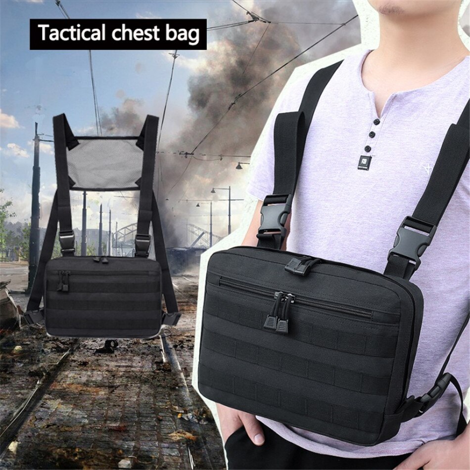 Tactical Chest Bag Hip Hop Streetwear Pouch Molle Front Pack Vest Backpack Breathable Mesh Outdoor Hunting Military Combat Bags