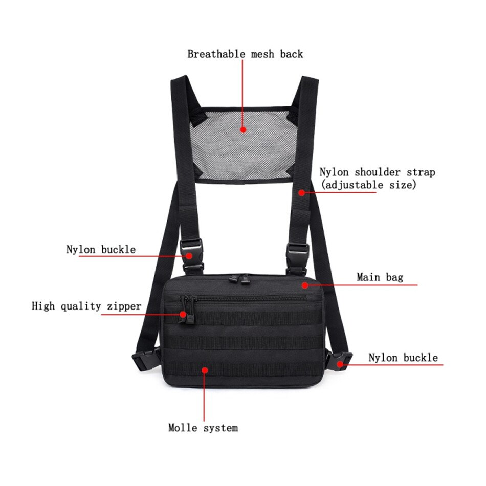 Tactical Chest Bag Hip Hop Streetwear Pouch Molle Front Pack Vest Backpack Breathable Mesh Outdoor Hunting Military Combat Bags