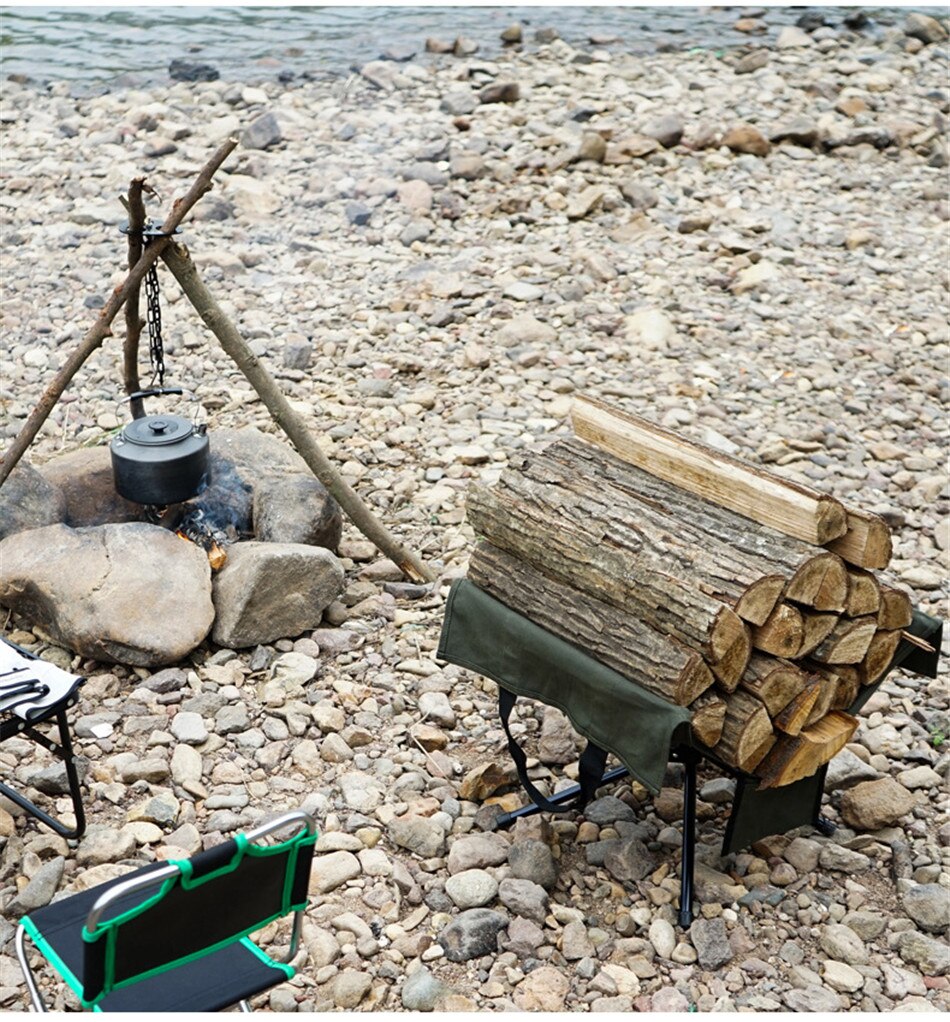 Aluminum Alloy Racks Camping Firewood Bag Outdoor Camping Campfire Firewood Rack Firewood Storage Bag Portable Canvas Tool Bag