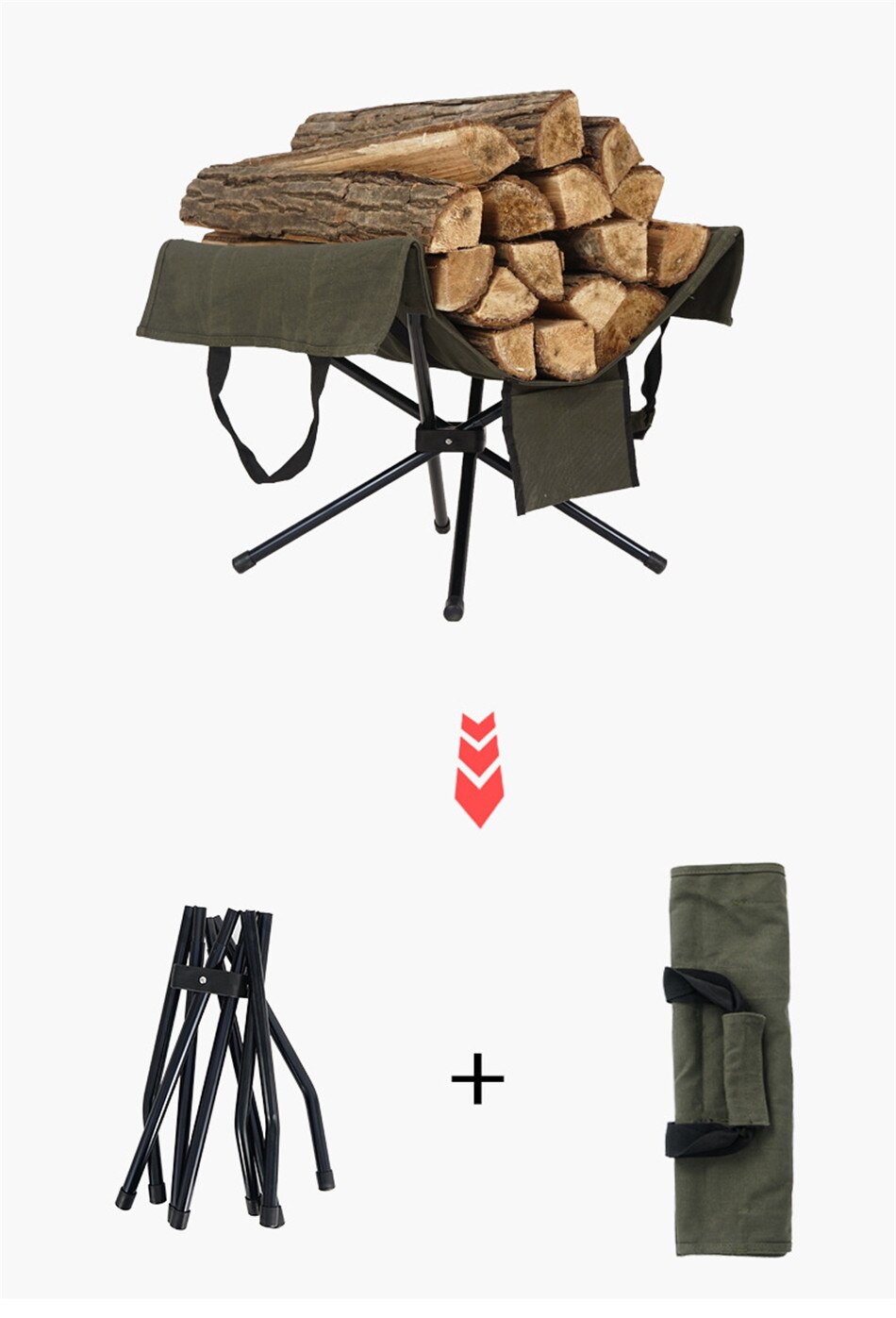 Aluminum Alloy Racks Camping Firewood Bag Outdoor Camping Campfire Firewood Rack Firewood Storage Bag Portable Canvas Tool Bag