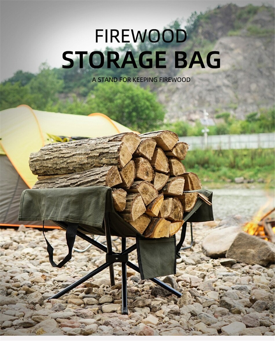 Aluminum Alloy Racks Camping Firewood Bag Outdoor Camping Campfire Firewood Rack Firewood Storage Bag Portable Canvas Tool Bag