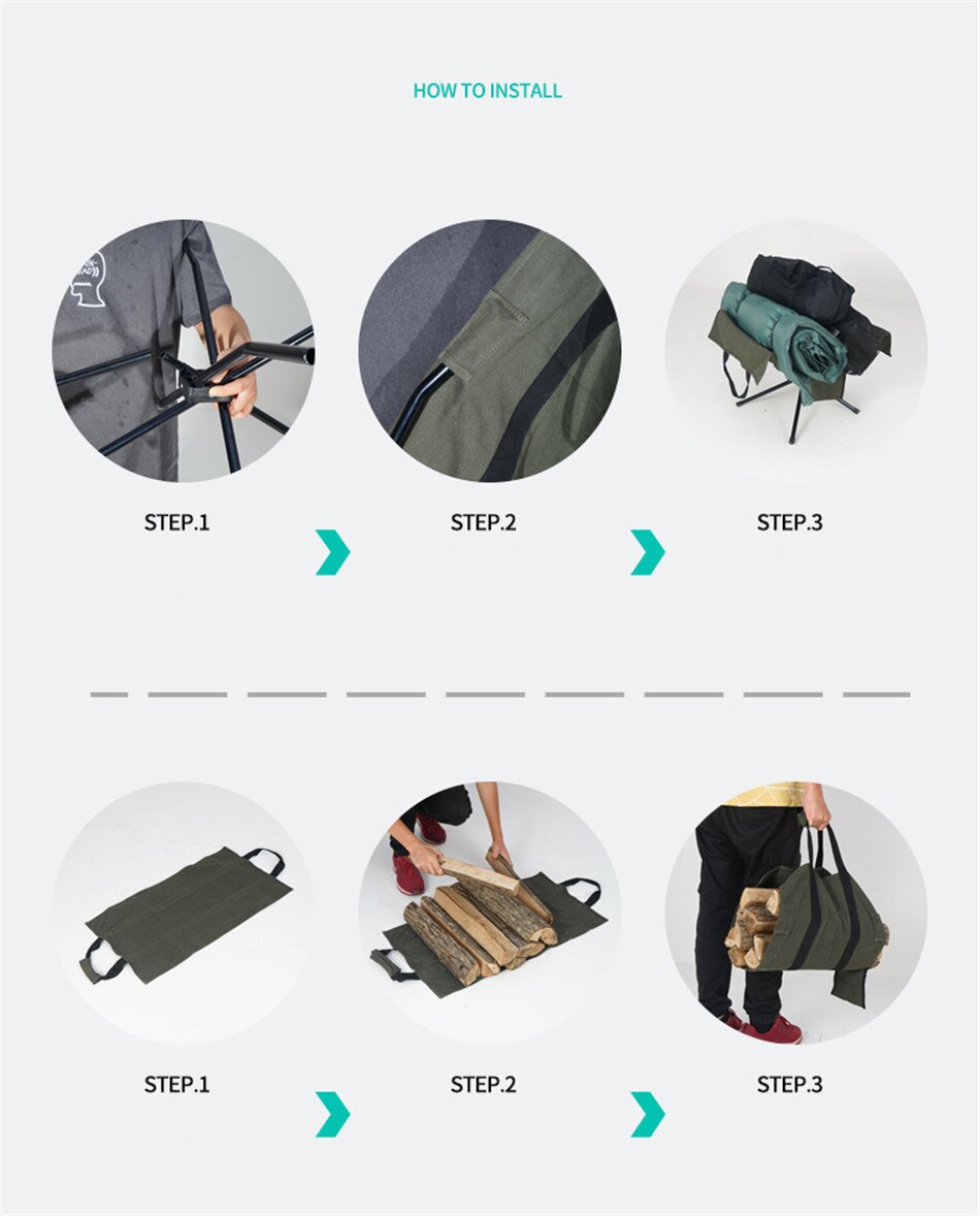 Aluminum Alloy Racks Camping Firewood Bag Outdoor Camping Campfire Firewood Rack Firewood Storage Bag Portable Canvas Tool Bag