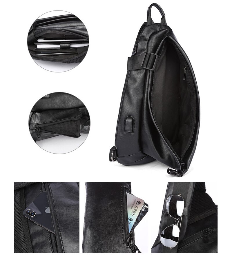 Men Quality Messenger Bag Casual PU Leather Waterproof Shoulder Bags Travel Sports Student Zipper Sling Crossbody Chest Bag Male