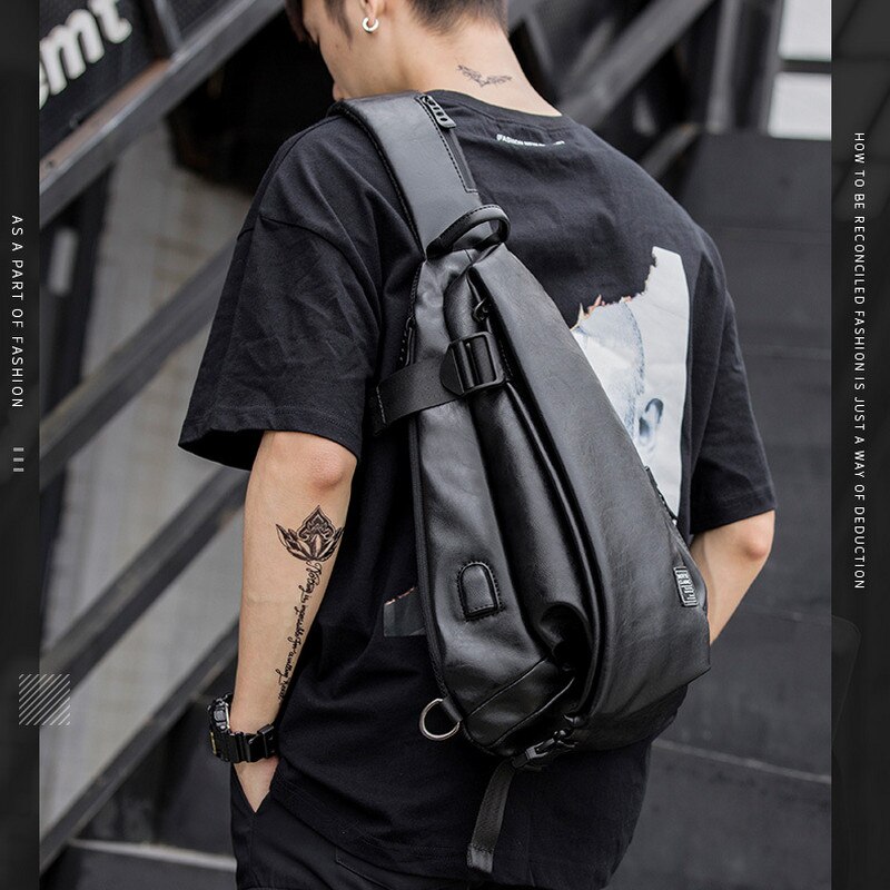 Men Quality Messenger Bag Casual PU Leather Waterproof Shoulder Bags Travel Sports Student Zipper Sling Crossbody Chest Bag Male