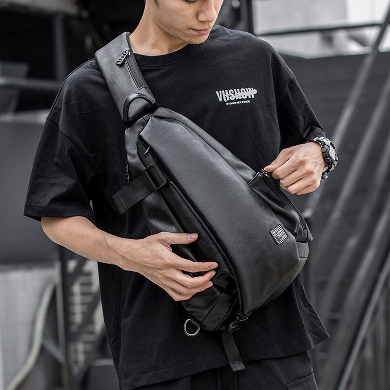 Men Quality Messenger Bag Casual PU Leather Waterproof Shoulder Bags Travel Sports Student Zipper Sling Crossbody Chest Bag Male