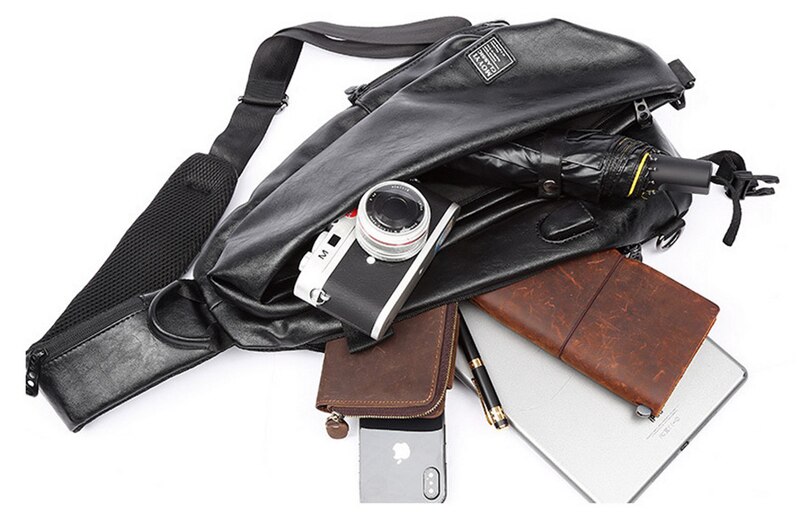 Men Quality Messenger Bag Casual PU Leather Waterproof Shoulder Bags Travel Sports Student Zipper Sling Crossbody Chest Bag Male