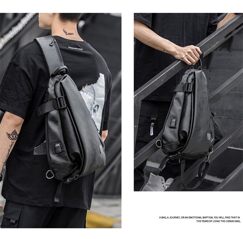 Men Quality Messenger Bag Casual PU Leather Waterproof Shoulder Bags Travel Sports Student Zipper Sling Crossbody Chest Bag Male