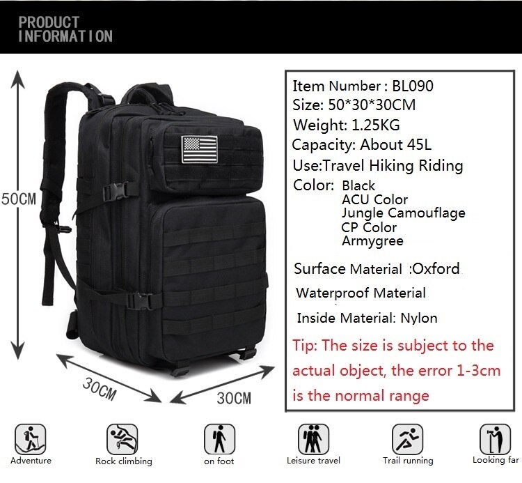 Outdoor Shoulder Military Camouflage Tactical Package Large-capacity Waterproof Men And Women Riding Hiking Camping Tactical Bag