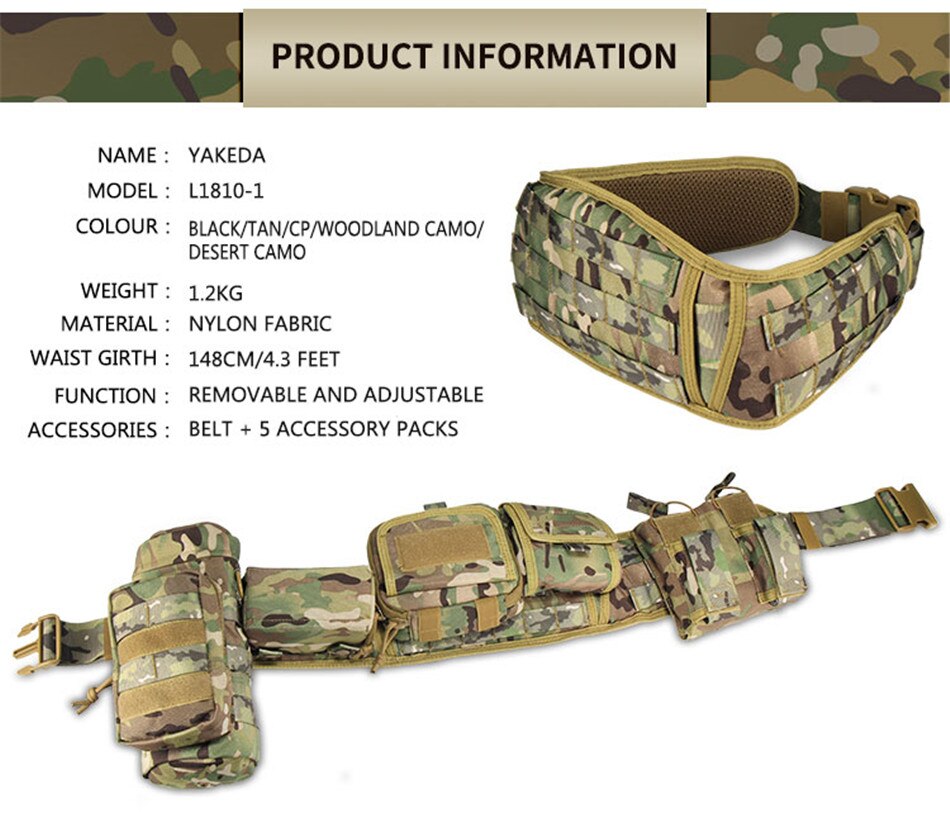 Camouflage Multi-function Five-piece Set Tactical Girdle Tactical Waist Bag Military Fan Hunting Accessories Pouch