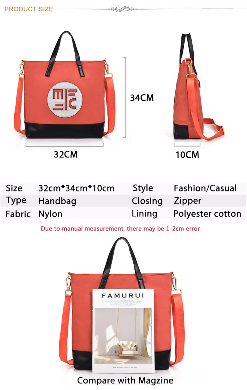 Women Large Capacity Handbags New Fashion Nylon Waterproof Shoulder Bag Shopping Travel Casual Tote Crossbody City Bags For Girl