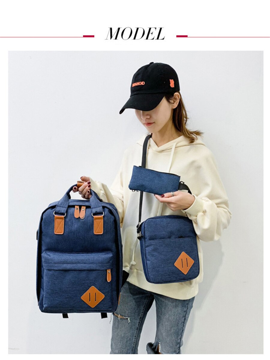 New Three-Piece USB Charging Bag Men Women 15.6 Inch Laptop Backpack Fashion School Bags Large Capacity Multifunction Travel Bag