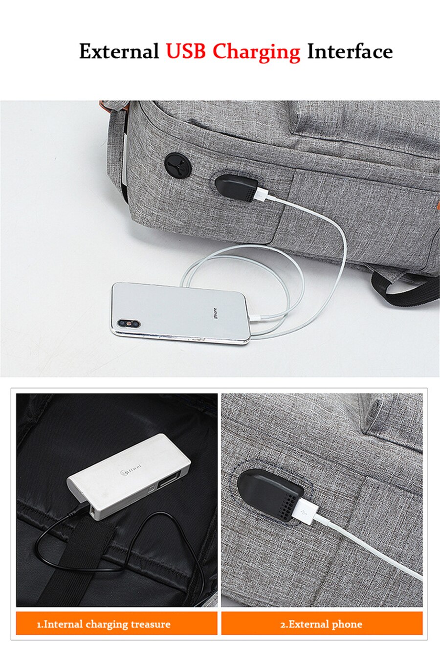 New Three-Piece USB Charging Bag Men Women 15.6 Inch Laptop Backpack Fashion School Bags Large Capacity Multifunction Travel Bag