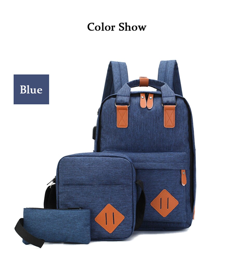 New Three-Piece USB Charging Bag Men Women 15.6 Inch Laptop Backpack Fashion School Bags Large Capacity Multifunction Travel Bag